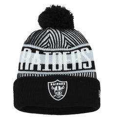 Youth Striped Cuffed Knit Hat with Pom - Las Vegas Raiders