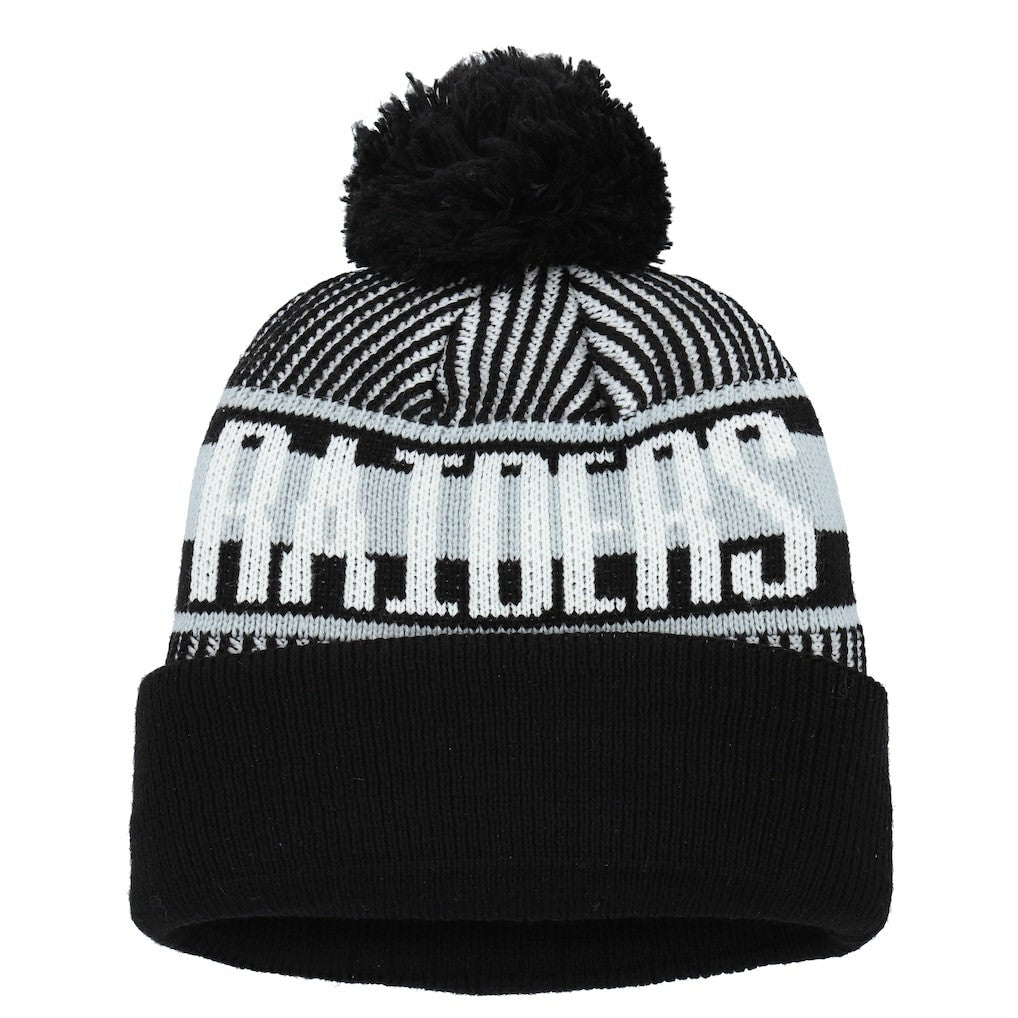 Youth Striped Cuffed Knit Hat with Pom - Las Vegas Raiders