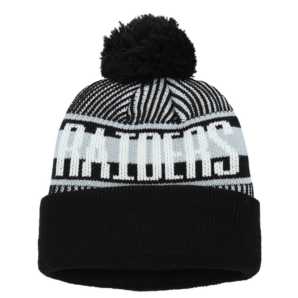Youth Striped Cuffed Knit Hat with Pom - Las Vegas Raiders