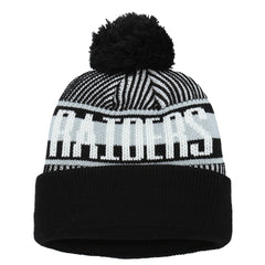 Youth Striped Cuffed Knit Hat with Pom - Las Vegas Raiders