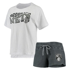 NBA Brooklyn Nets Concepts Sport Women's Resurgence Slub Burnout Raglan Top & Shorts Sleep Set