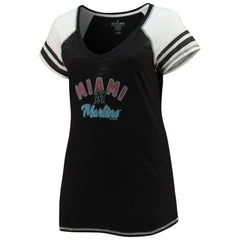 MLB Miami Marlins Soft as a Grape Women's Curvy Color Block Tri-Blend Raglan V-Neck T-Shirt