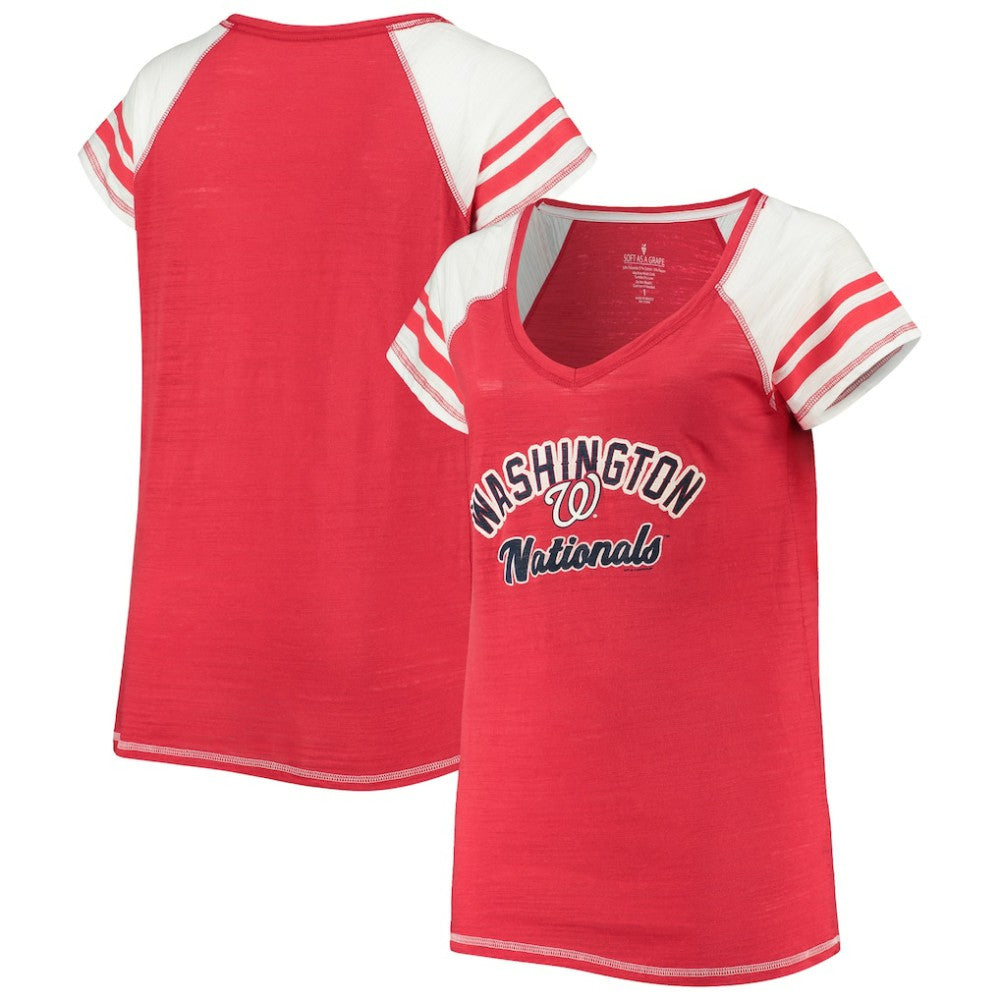 MLB Washington Nationals Soft as a Grape Women's Curvy Color Block Tri-Blend Raglan V-Neck T-Shirt