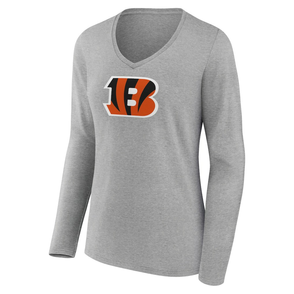 Women's Primary Team Logo Long Sleeve V-Neck T-Shirt - Cincinnati Bengals
