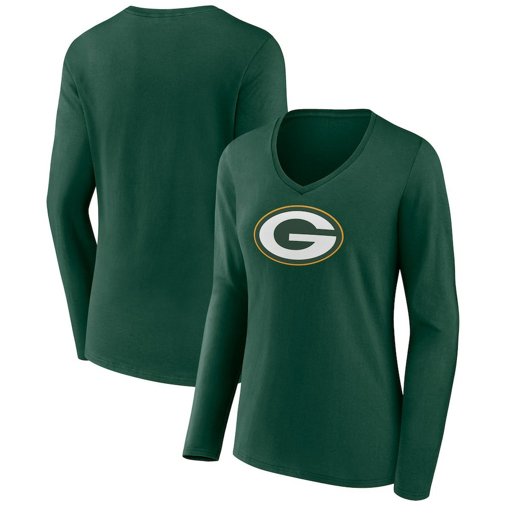Women's Primary Team Logo Long Sleeve V-Neck T-Shirt - Green Bay Packers