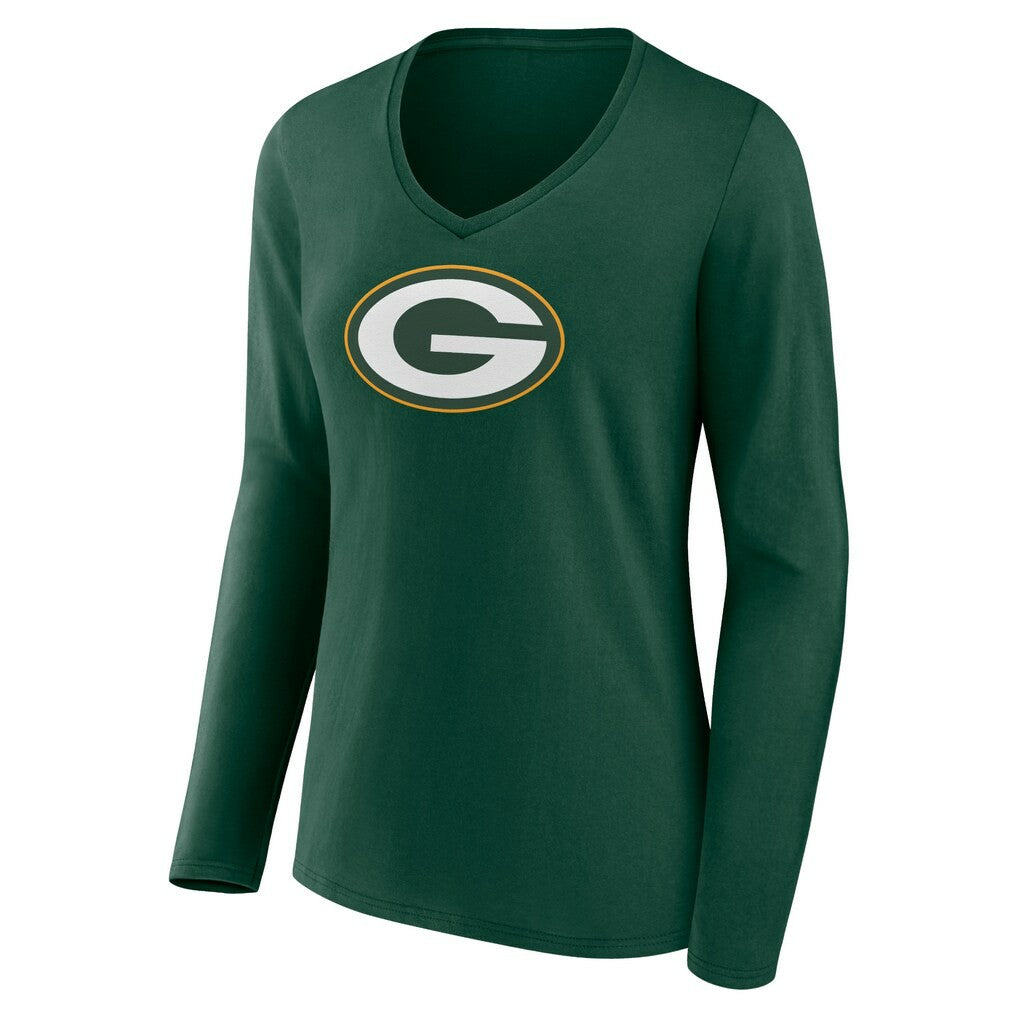 Women's Primary Team Logo Long Sleeve V-Neck T-Shirt - Green Bay Packers