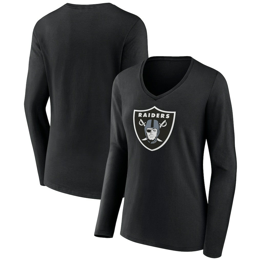 Women's Primary Team Logo Long Sleeve V-Neck T-Shirt - Las Vegas Raiders