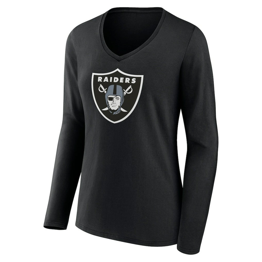 Women's Primary Team Logo Long Sleeve V-Neck T-Shirt - Las Vegas Raiders
