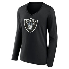 Women's Primary Team Logo Long Sleeve V-Neck T-Shirt - Las Vegas Raiders