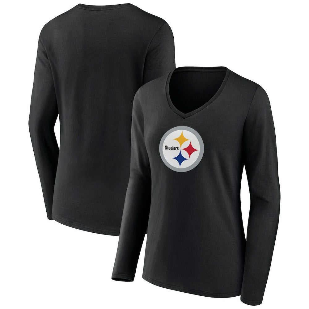 Women's Primary Team Logo Long Sleeve V-Neck T-Shirt - Pittsburgh Steelers