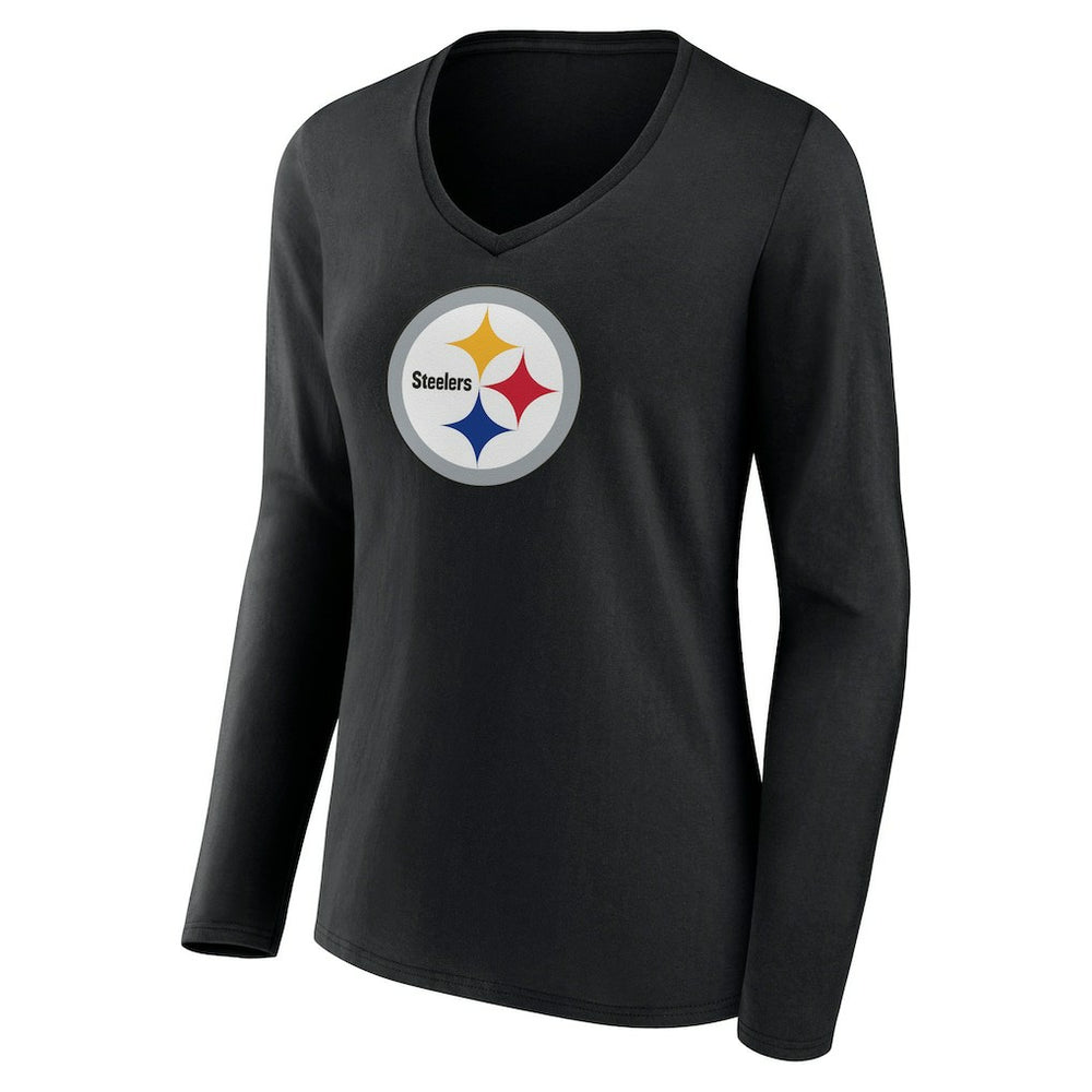 Women's Primary Team Logo Long Sleeve V-Neck T-Shirt - Pittsburgh Steelers