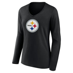 Women's Primary Team Logo Long Sleeve V-Neck T-Shirt - Pittsburgh Steelers