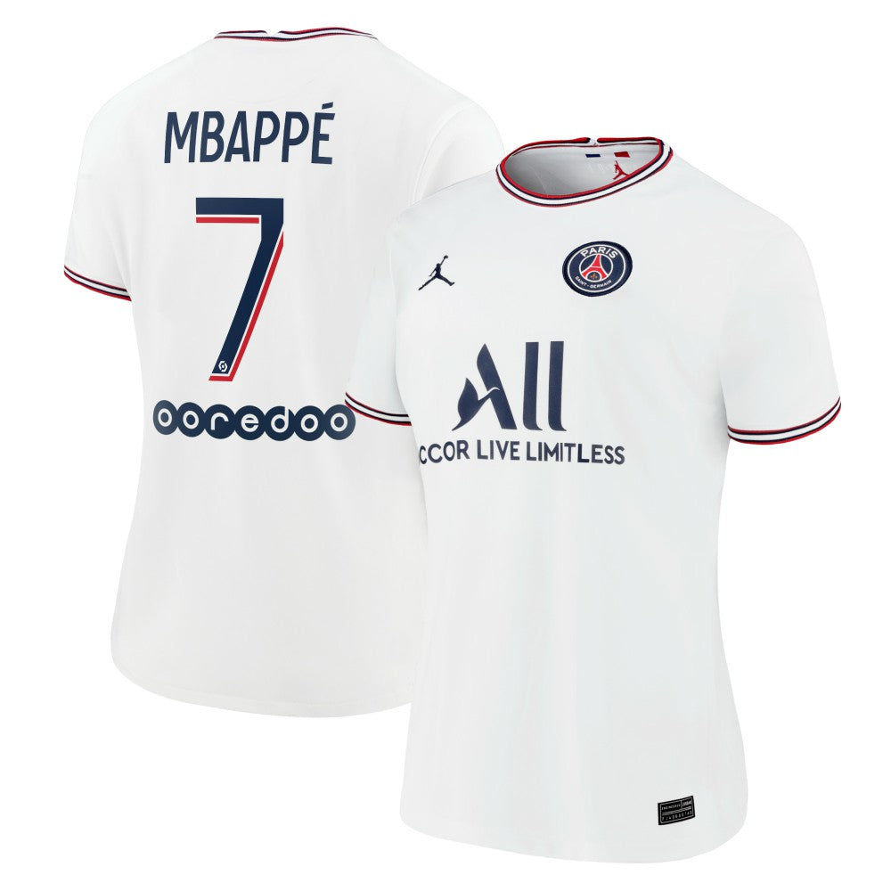 Kylian Mbappé Paris Saint-Germain Jordan Brand Women's 2021/22 Fourth Replica Jersey - Jordan White