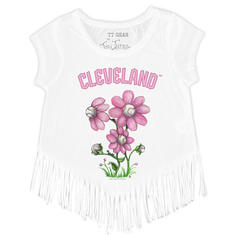 MLB Cleveland Guardians Tiny Turnip Girls Youth Blooming Baseballs Fringe T-Shirt