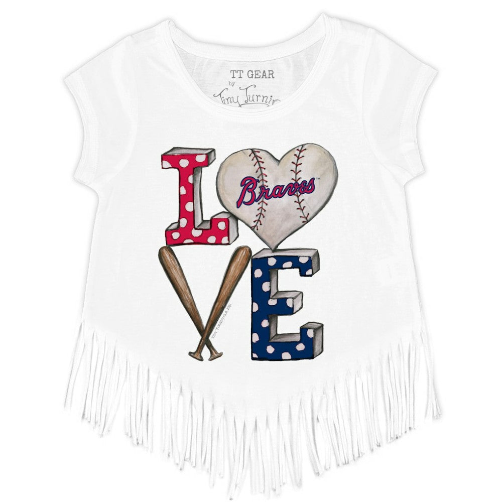 MLB Atlanta Braves Tiny Turnip Girls Youth Baseball Love Fringe T-Shirt