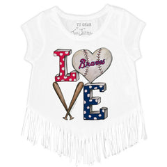 MLB Atlanta Braves Tiny Turnip Girls Youth Baseball Love Fringe T-Shirt