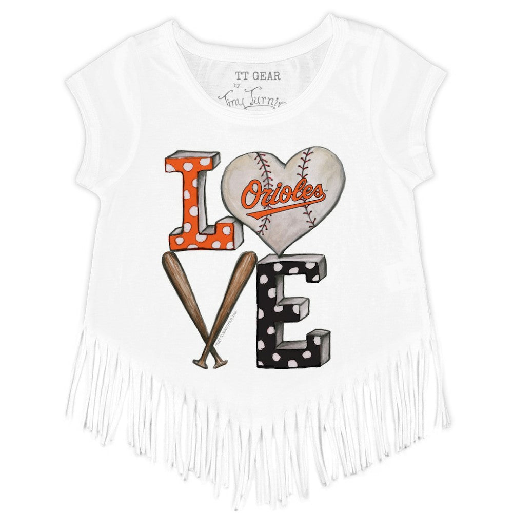 MLB Baltimore Orioles Tiny Turnip Girls Youth Baseball Love Fringe T-Shirt
