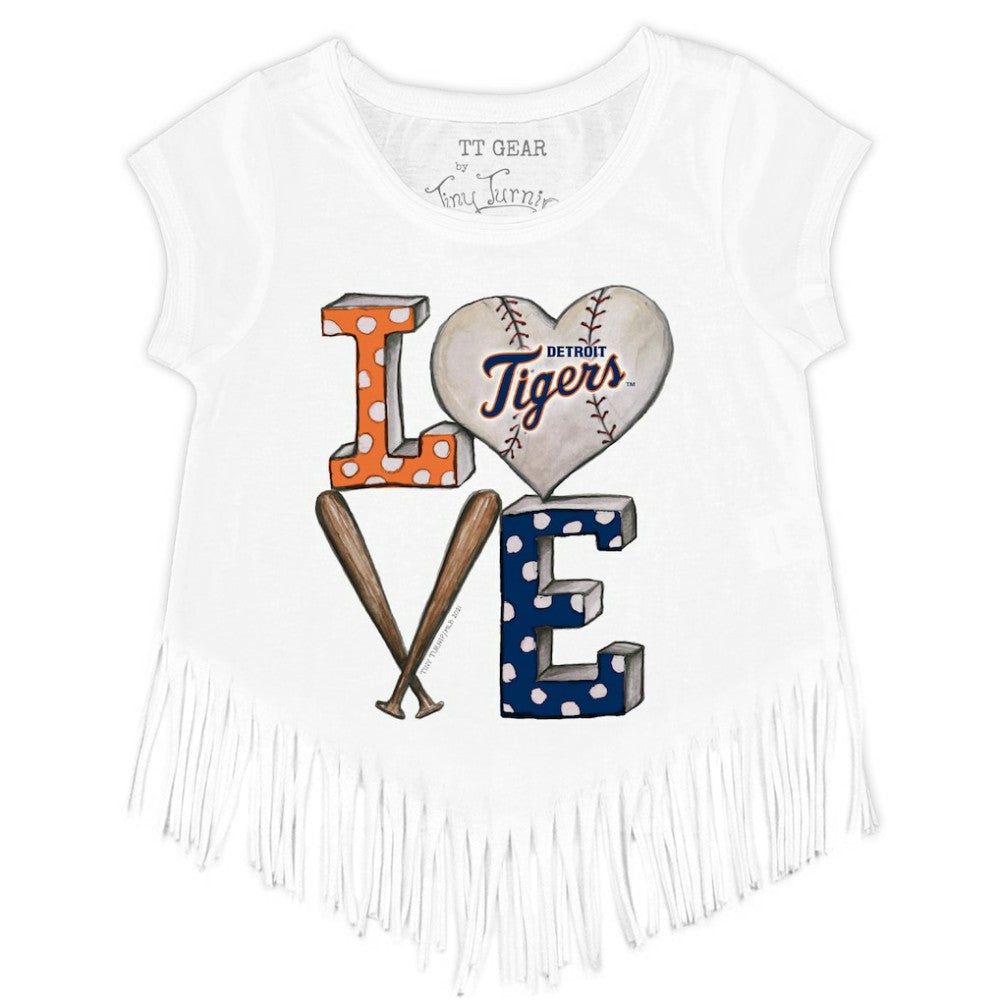 MLB Detroit Tigers Tiny Turnip Girls Youth Baseball Love Fringe T-Shirt