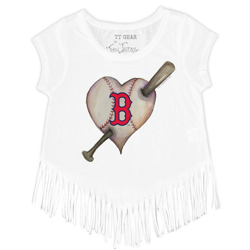 MLB Boston Red Sox Tiny Turnip Girls Youth Heart Bat Fringe T-Shirt
