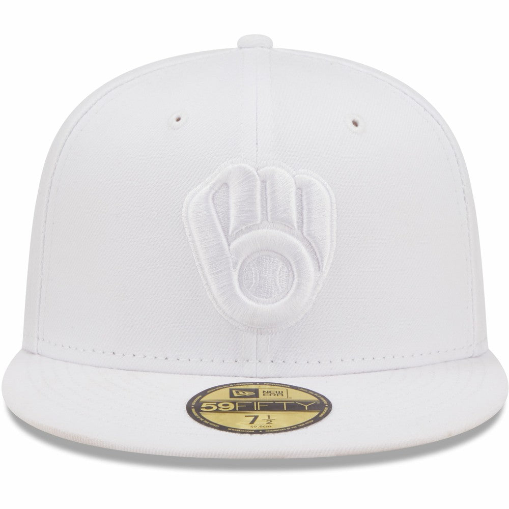 MLB Milwaukee Brewers New Era White on White 59FIFTY Fitted Hat