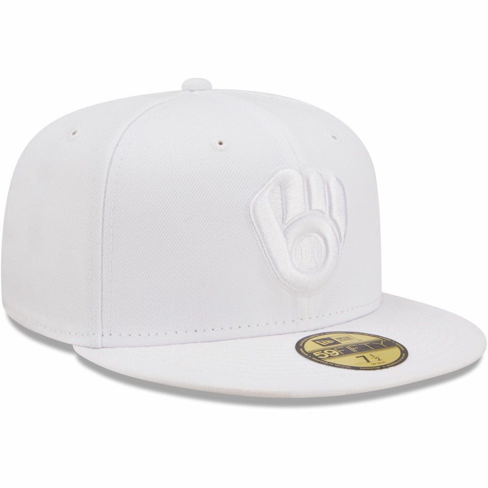MLB Milwaukee Brewers New Era White on White 59FIFTY Fitted Hat