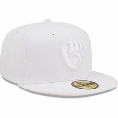 MLB Milwaukee Brewers New Era White on White 59FIFTY Fitted Hat