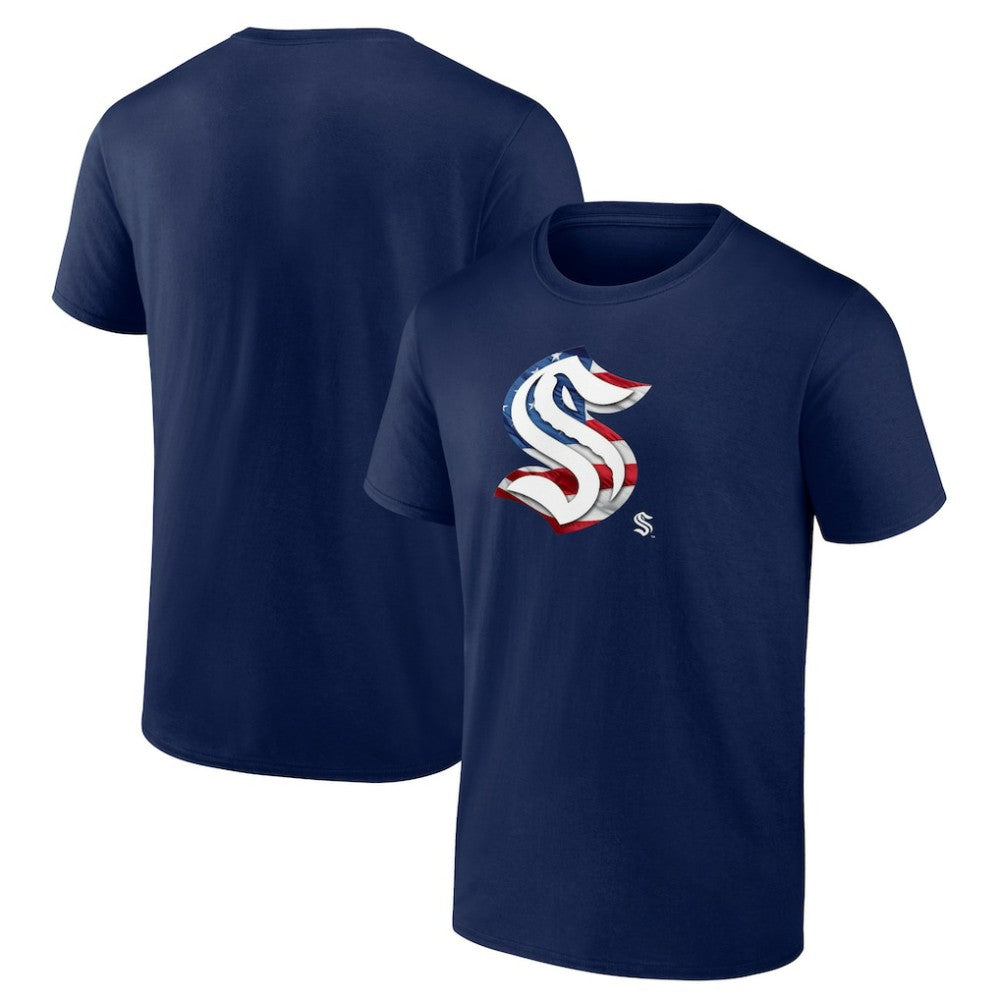 NHL Deep Sea Blue Seattle Kraken Banner Wave T-Shirt