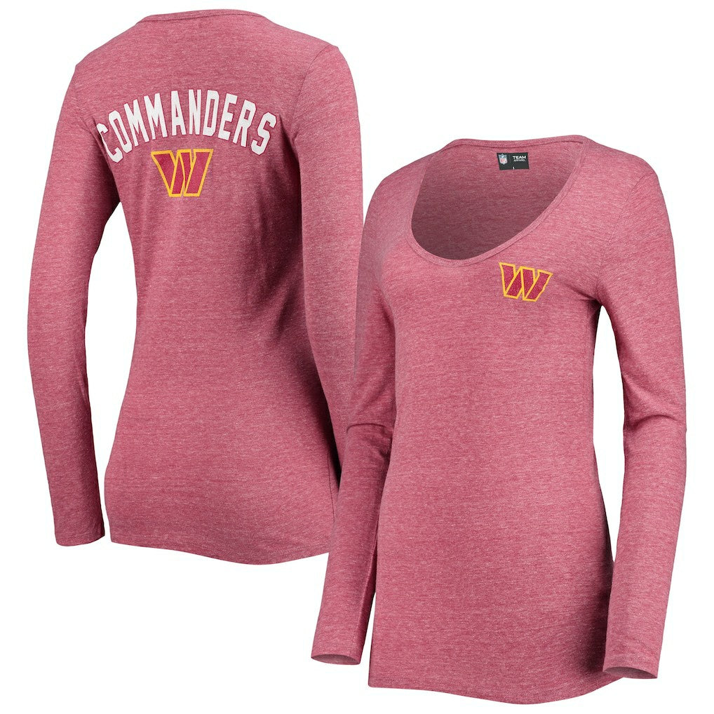 Women's Scoop Neck Tri-Blend Long Sleeve T-Shirt - Washington Commanders