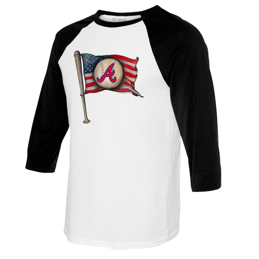 MLB Atlanta Braves Tiny Turnip Youth Baseball Flag Raglan 3/4 Sleeve T-Shirt