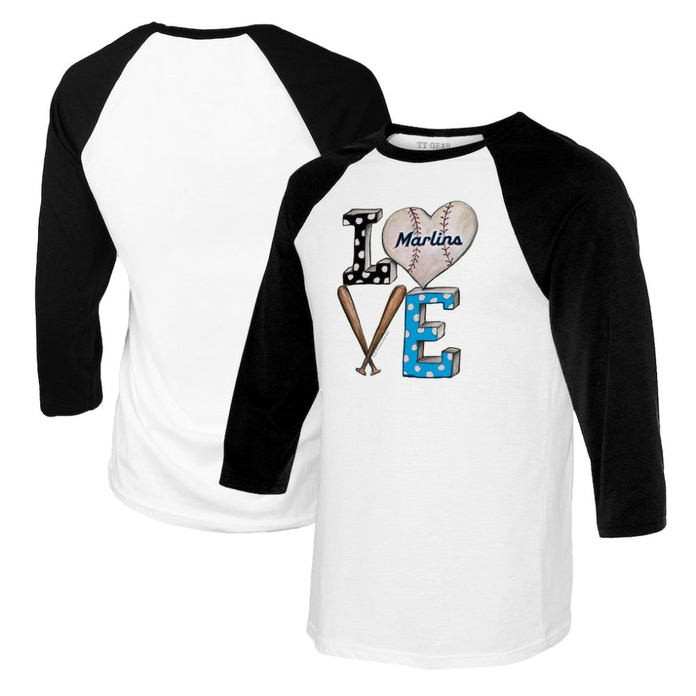 MLB Miami Marlins Tiny Turnip Women's Baseball Love Raglan 3/4-Sleeve T-Shirt