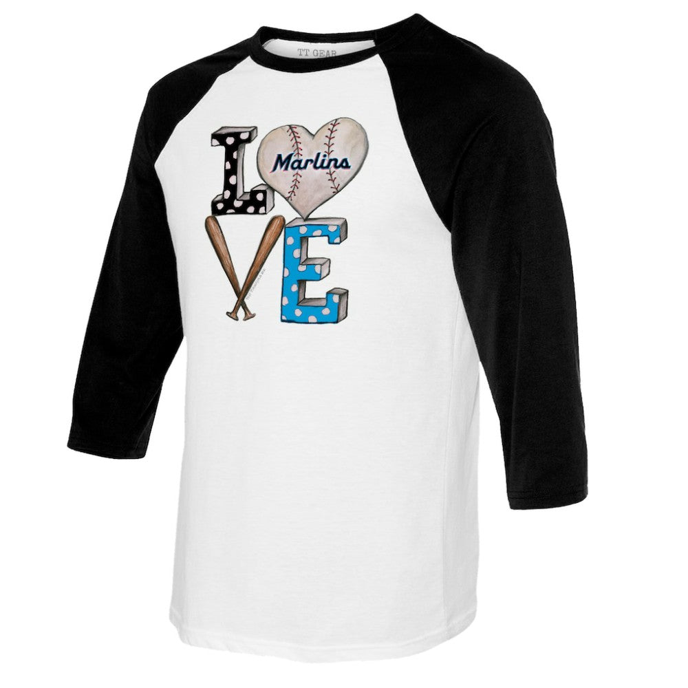 MLB Miami Marlins Tiny Turnip Women's Baseball Love Raglan 3/4-Sleeve T-Shirt