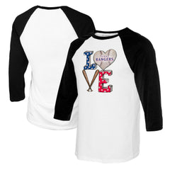 MLB Texas Rangers Tiny Turnip Women's Baseball Love Raglan 3/4-Sleeve T-Shirt
