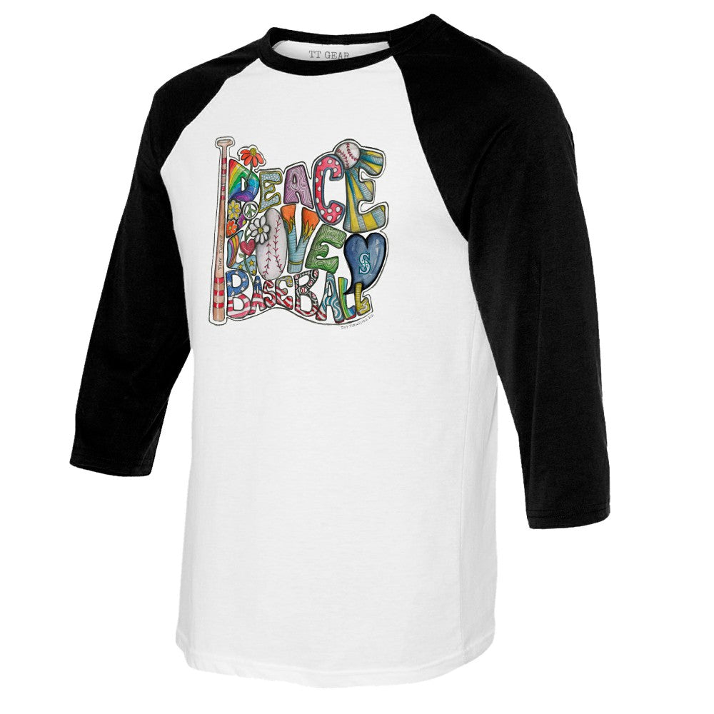 MLB Seattle Mariners Tiny Turnip Women's Peace Love Baseball 3/4-Sleeve Raglan T-Shirt