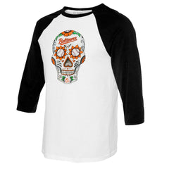 MLB Baltimore Orioles Tiny Turnip Women's Sugar Skull 3/4-Sleeve Raglan T-Shirt