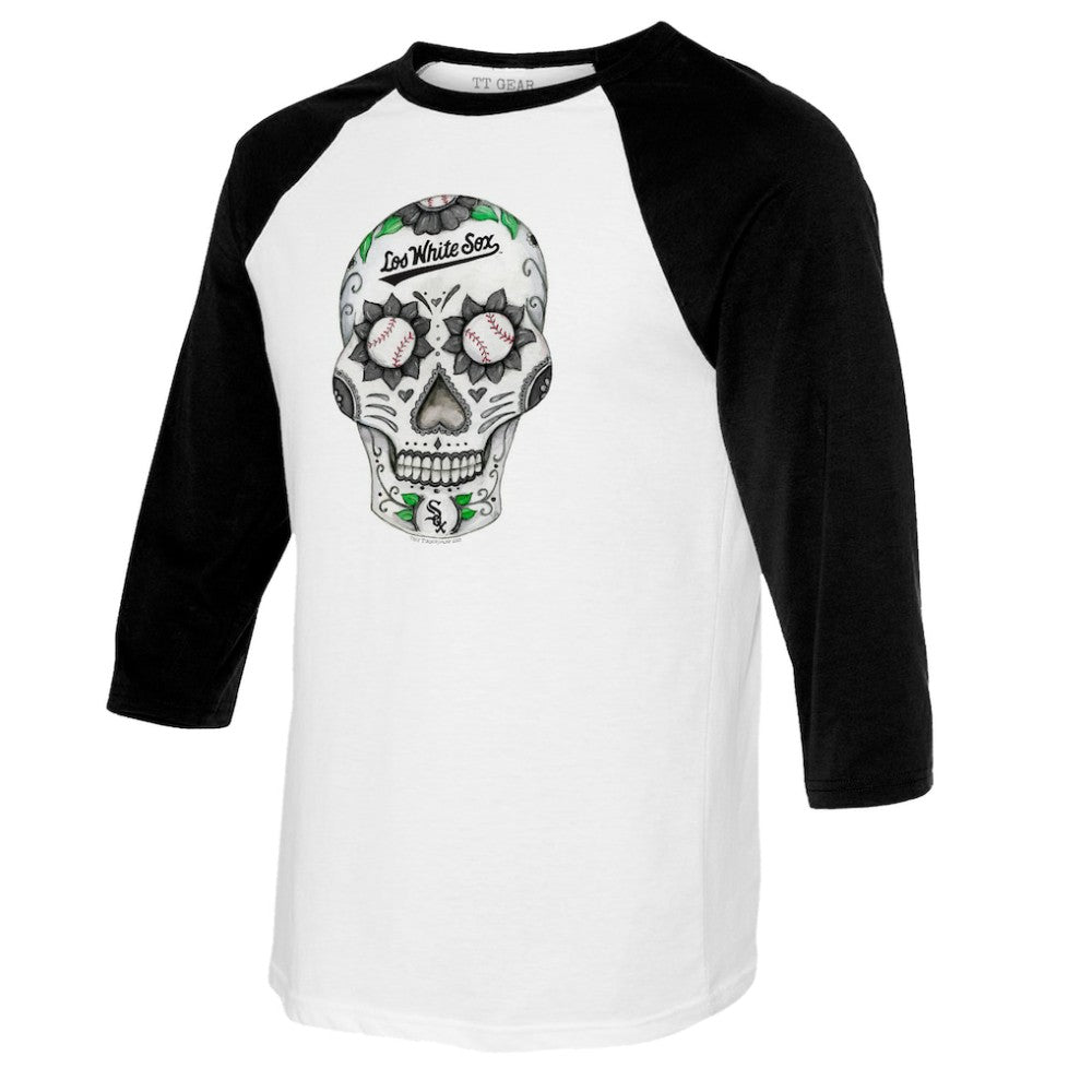 MLB Chicago White Sox Tiny Turnip Women's Sugar Skull 3/4-Sleeve Raglan T-Shirt