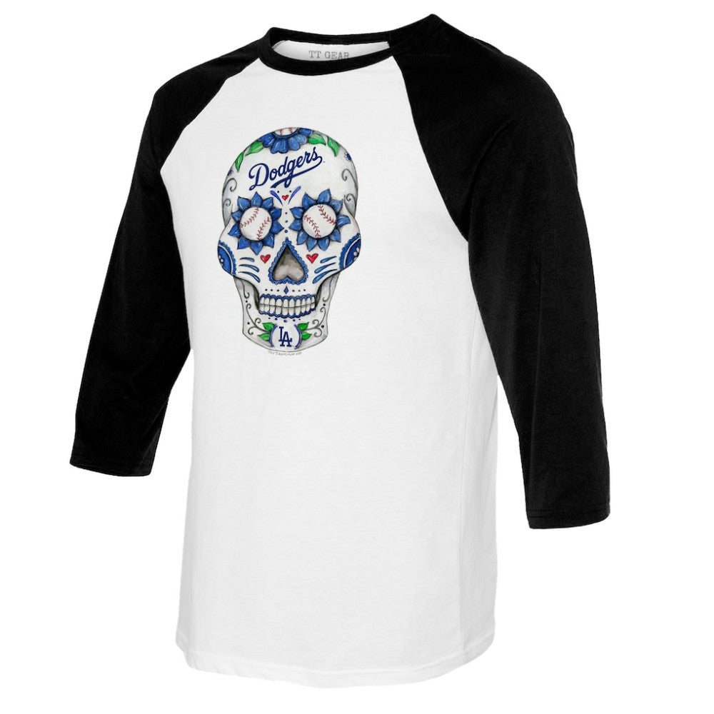 MLB Los Angeles Dodgers Tiny Turnip Women's Sugar Skull 3/4-Sleeve Raglan T-Shirt
