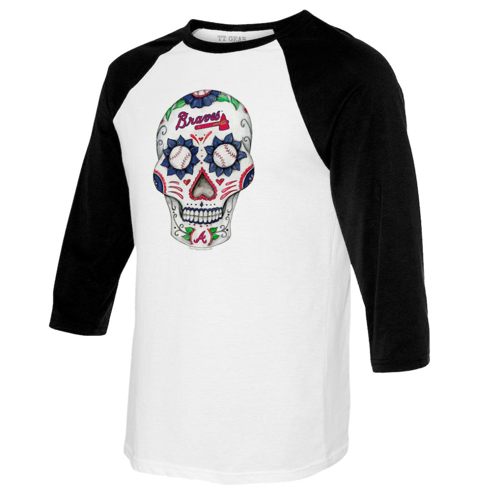 MLB Atlanta Braves Tiny Turnip Youth Sugar Skull Raglan 3/4 Sleeve T-Shirt