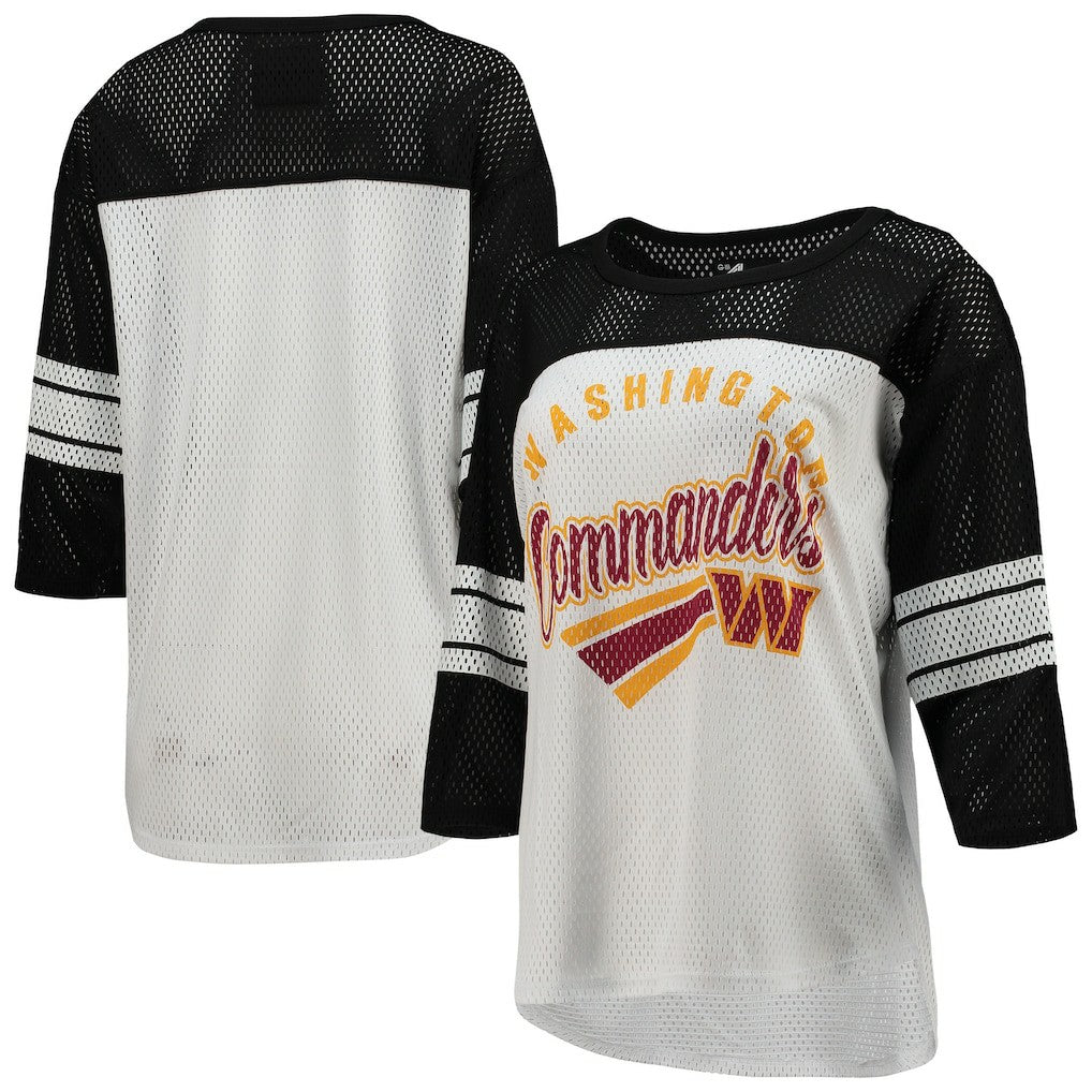 G-III 4Her by Carl Banks Women's First Team 3/4-Sleeve Mesh T-Shirt - Washington Commanders