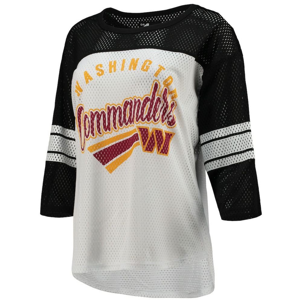 G-III 4Her by Carl Banks Women's First Team 3/4-Sleeve Mesh T-Shirt - Washington Commanders