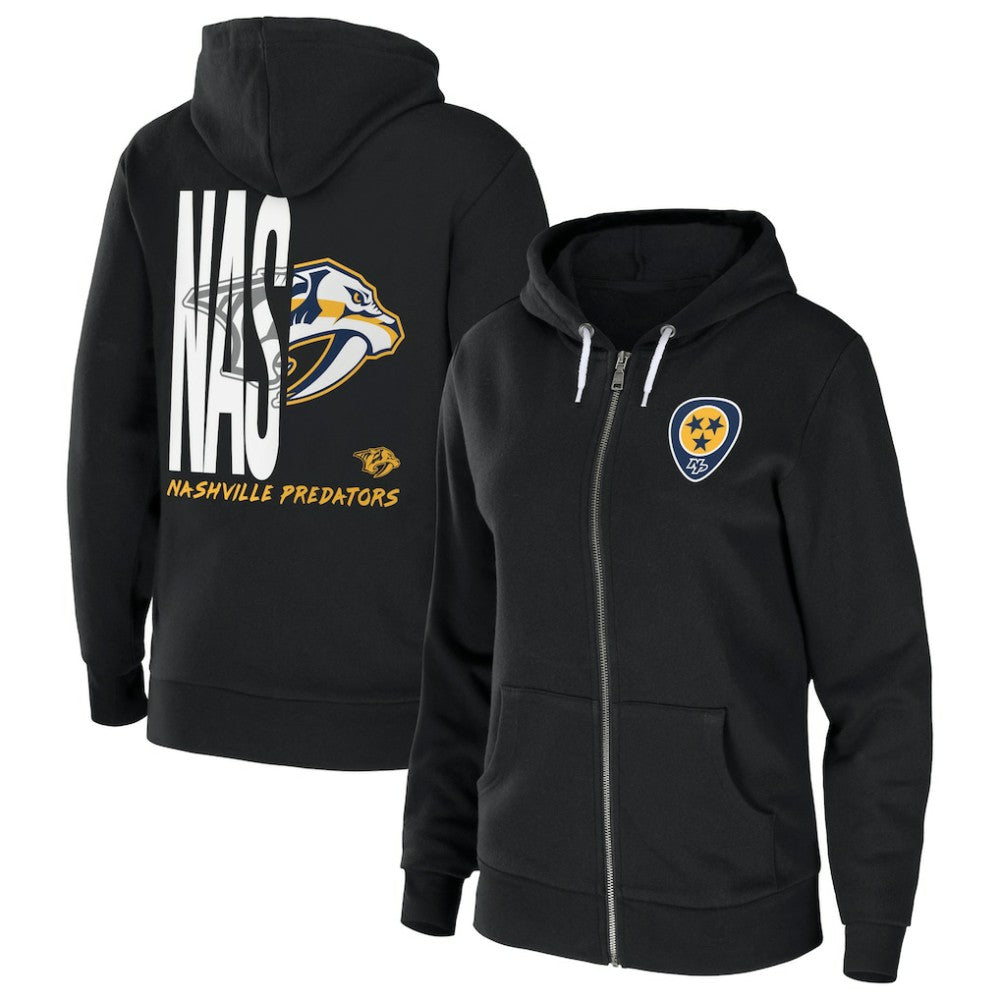 NHL Black Nashville Predators WEAR by Erin Andrews Women's Sponge Fleece Full-Zip Hoodie