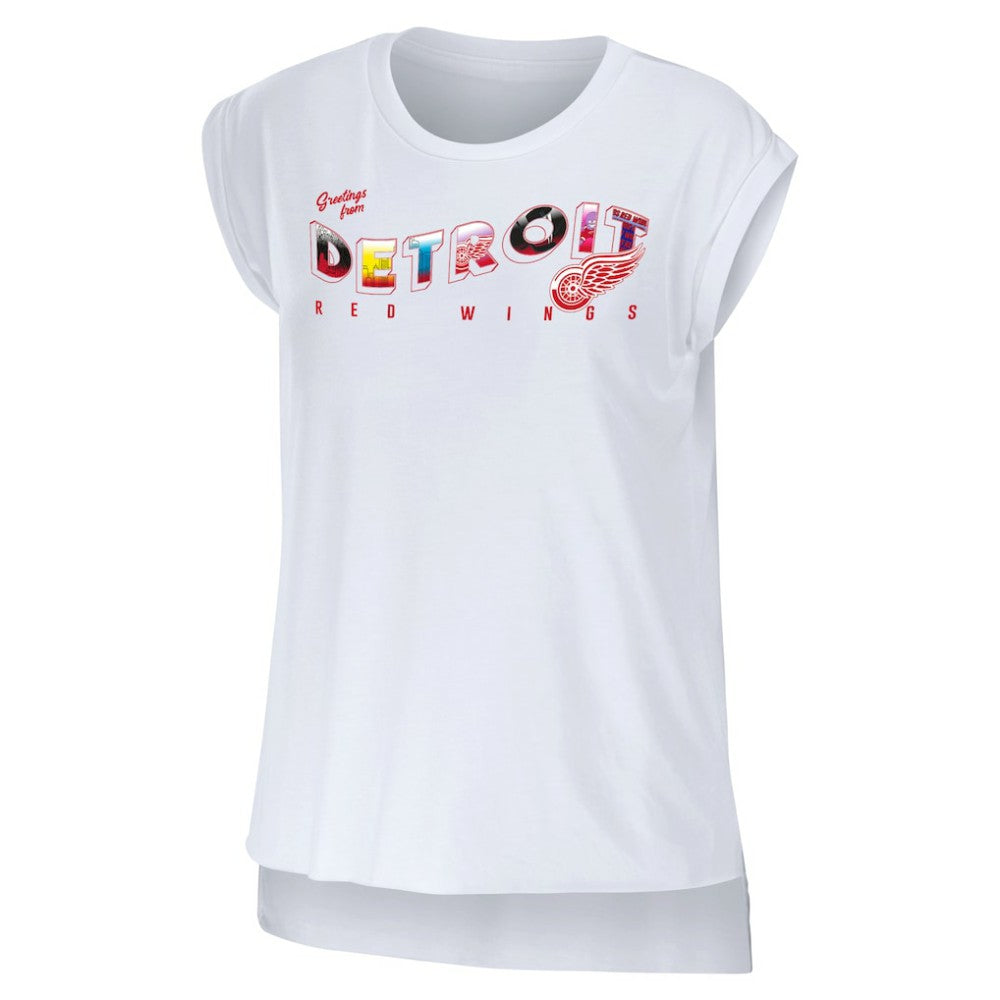 NHL White Detroit Red Wings WEAR by Erin Andrews Women's Greetings From Muscle T-Shirt