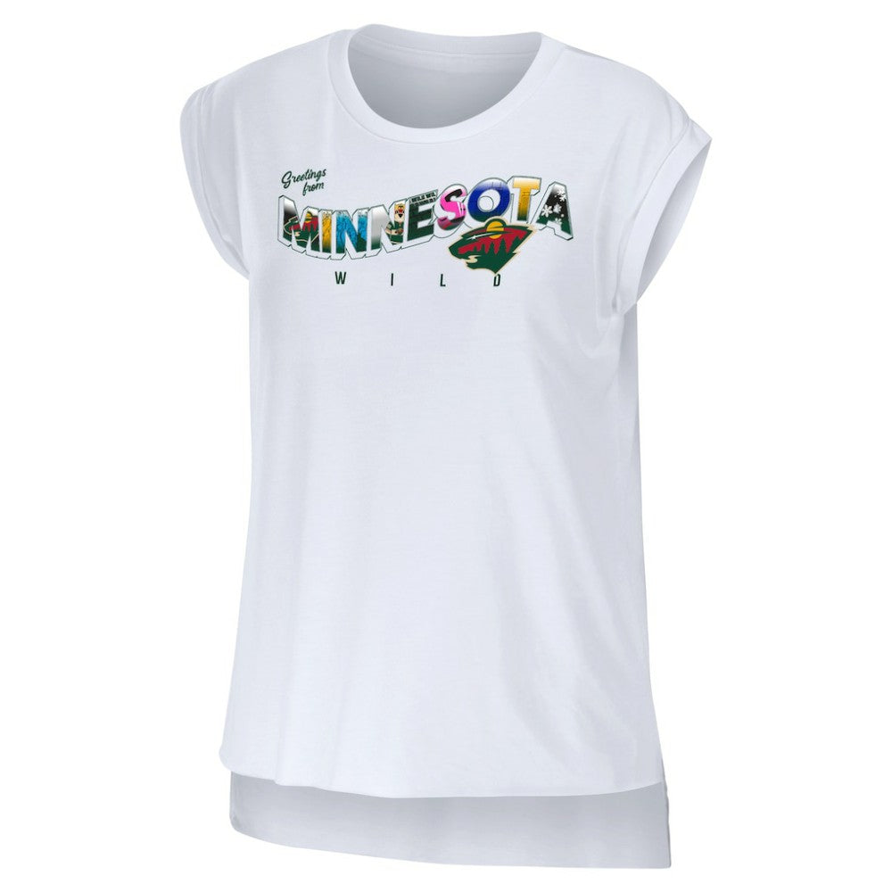 NHL White Minnesota Wild WEAR by Erin Andrews Women's Greetings From Muscle T-Shirt
