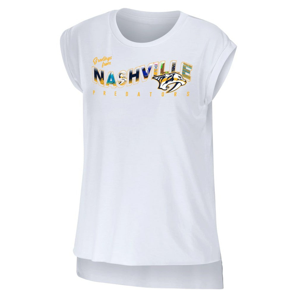 NHL White Nashville Predators WEAR by Erin Andrews Women's Greetings From Muscle T-Shirt