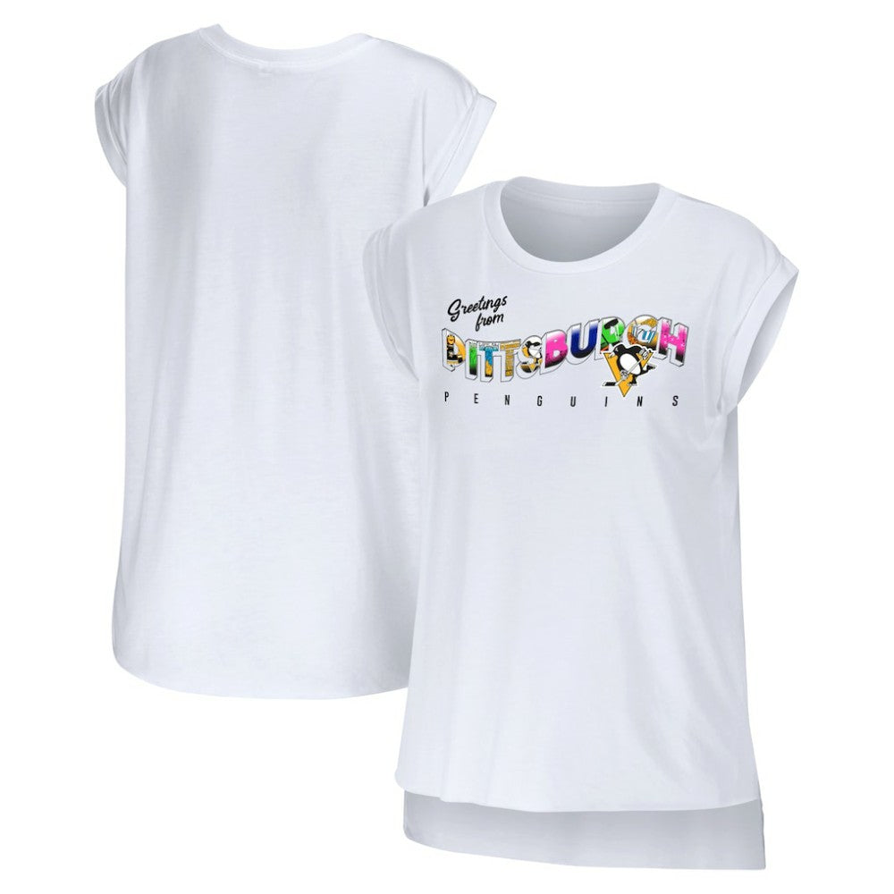 NHL White Pittsburgh Penguins WEAR by Erin Andrews Women's Greetings From Muscle T-Shirt