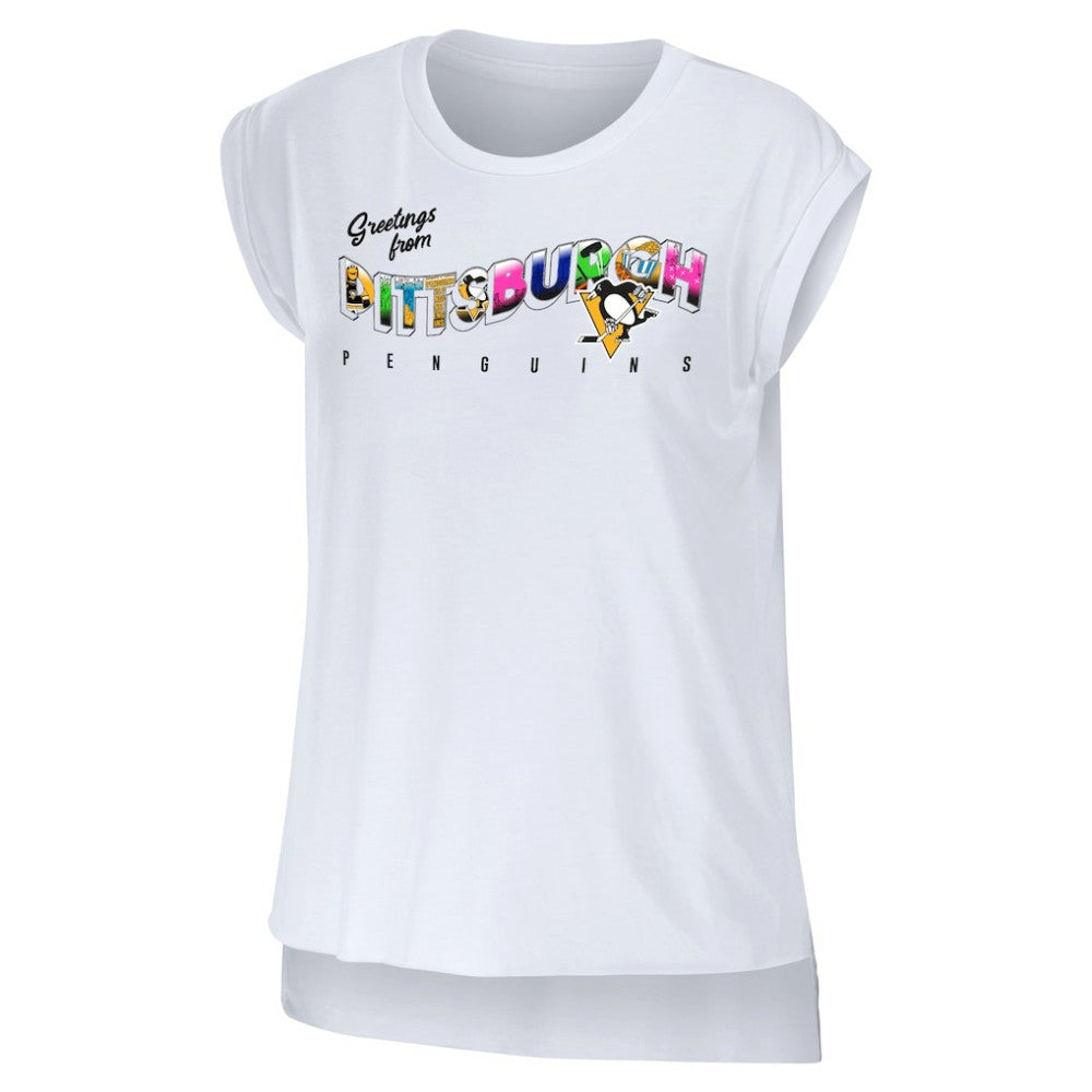 NHL White Pittsburgh Penguins WEAR by Erin Andrews Women's Greetings From Muscle T-Shirt