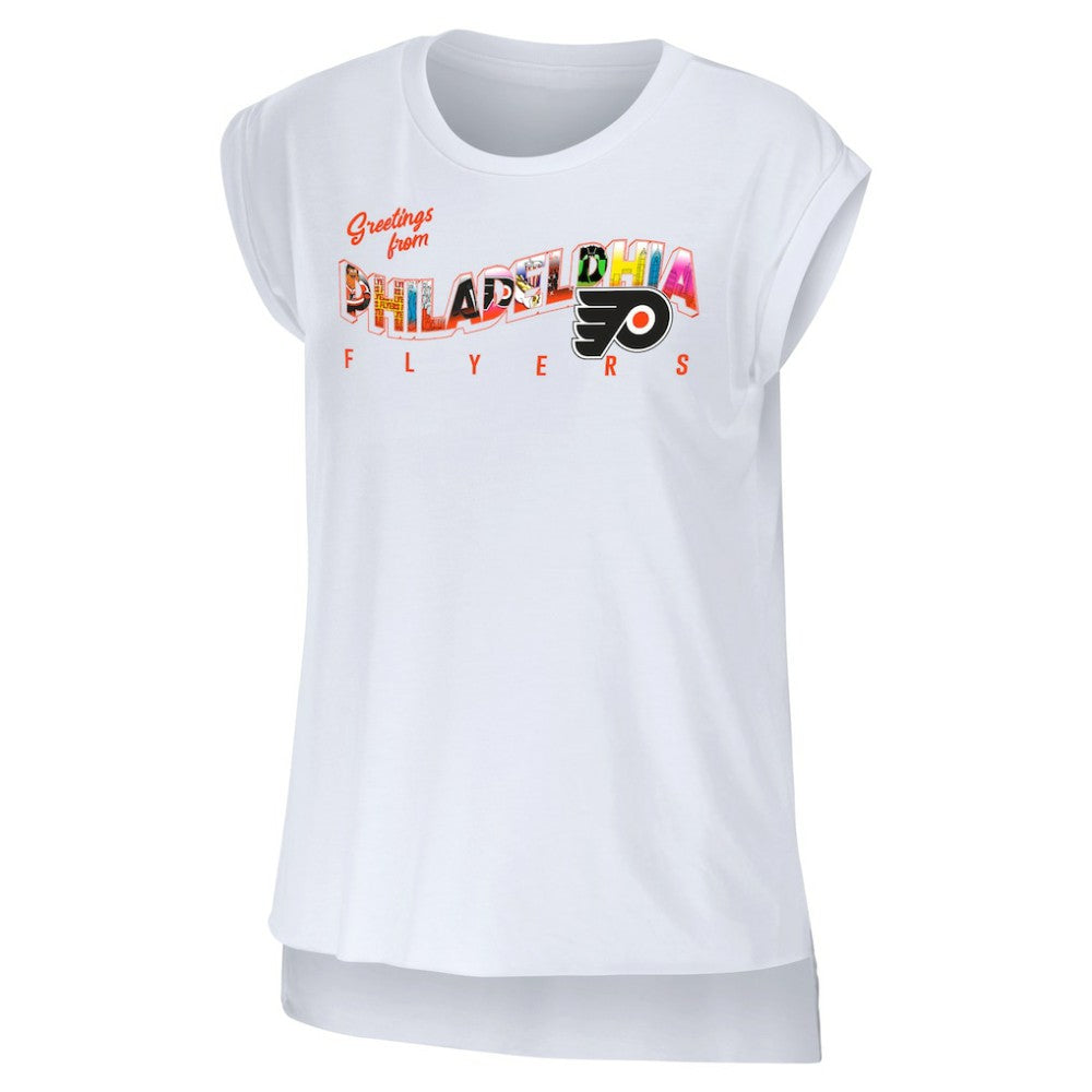 NHL White Philadelphia Flyers WEAR by Erin Andrews Women's Greetings From Muscle T-Shirt
