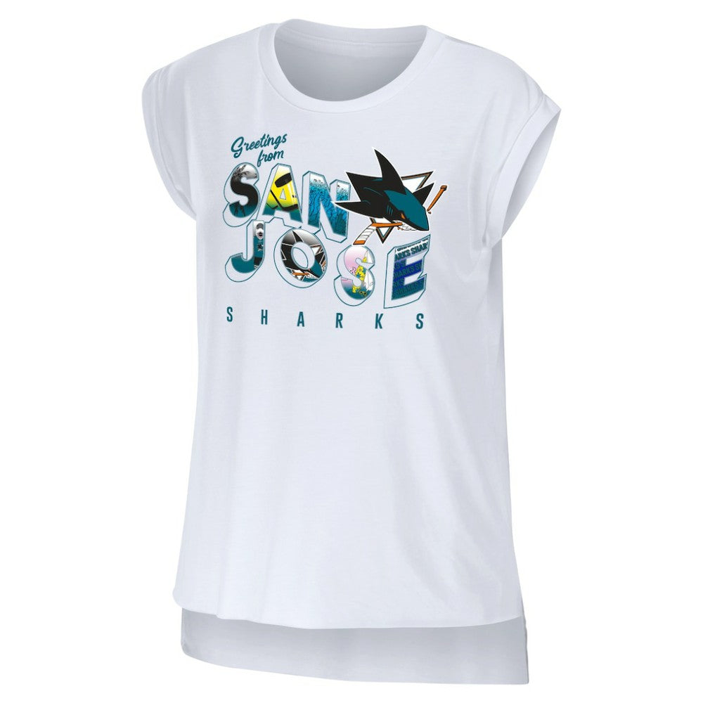 NHL White San Jose Sharks WEAR by Erin Andrews Women's Greetings From Muscle T-Shirt
