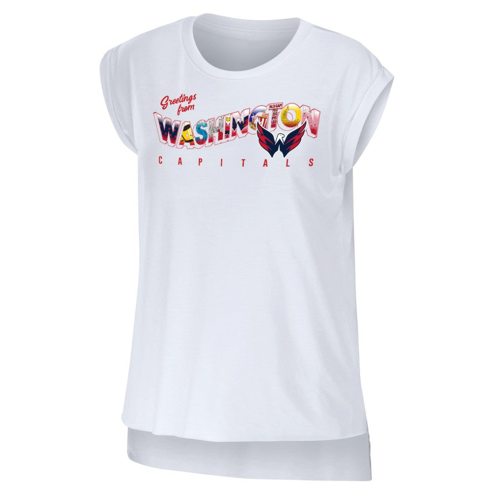 NHL White Washington Capitals WEAR by Erin Andrews Women's Greetings From Muscle T-Shirt