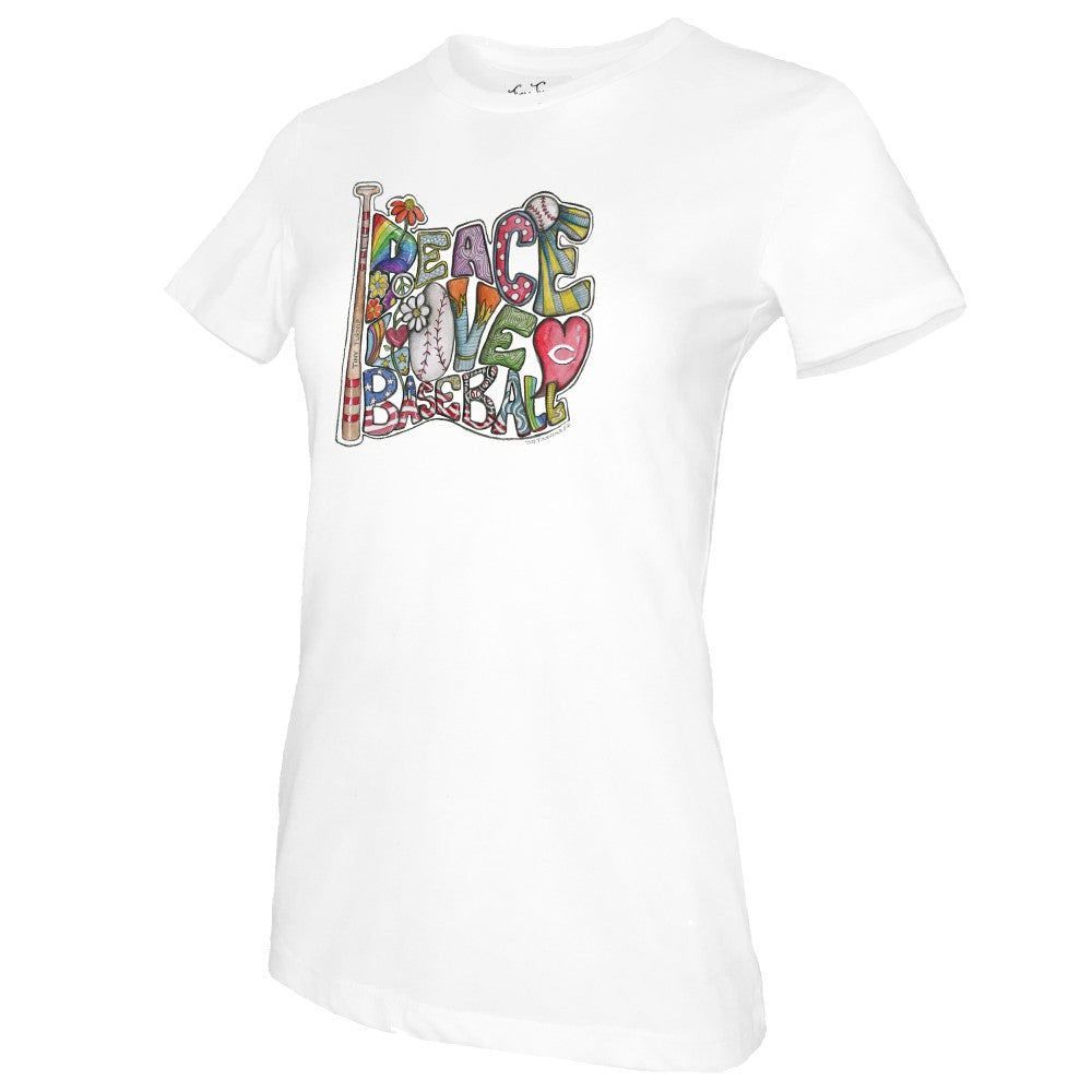 MLB Cincinnati Reds Tiny Turnip Women's Peace Love Baseball T-Shirt