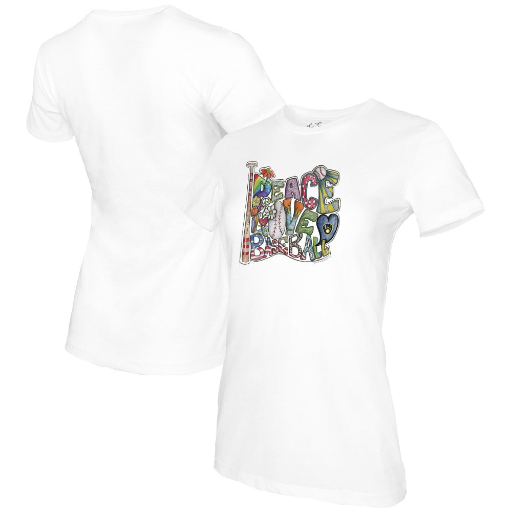 MLB Milwaukee Brewers Tiny Turnip Women's Peace Love Baseball T-Shirt